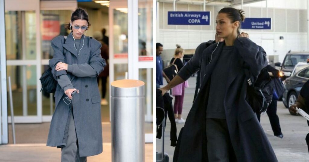 Bella Hadid Mengenakan wired headphones saat di Bandara New Orleans (15/12/2019)