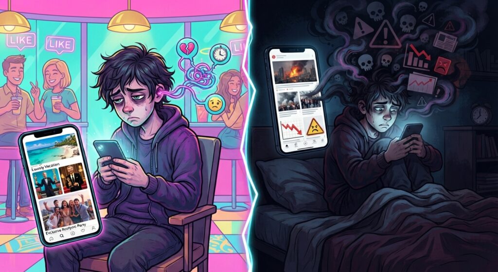 ilustrasi akar masalah yang memperparah ruminasi yaitu sosial media