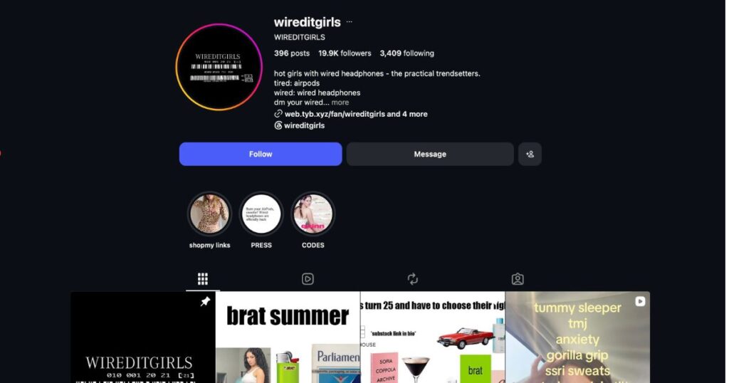 Tangkapan layar laman Instagram Wired It Girls