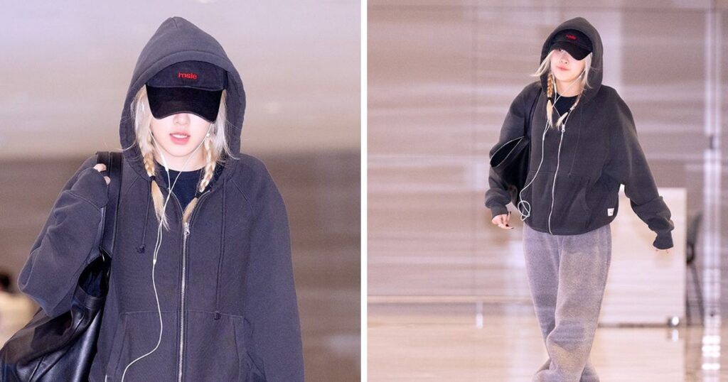 Rosé mengenakan earphone berkabel di Terminal Keberangkatan Bandara Incheon, Jum’at, 20 Desember 2024. (Foto: Courtesy of Dipe by Dispatch)